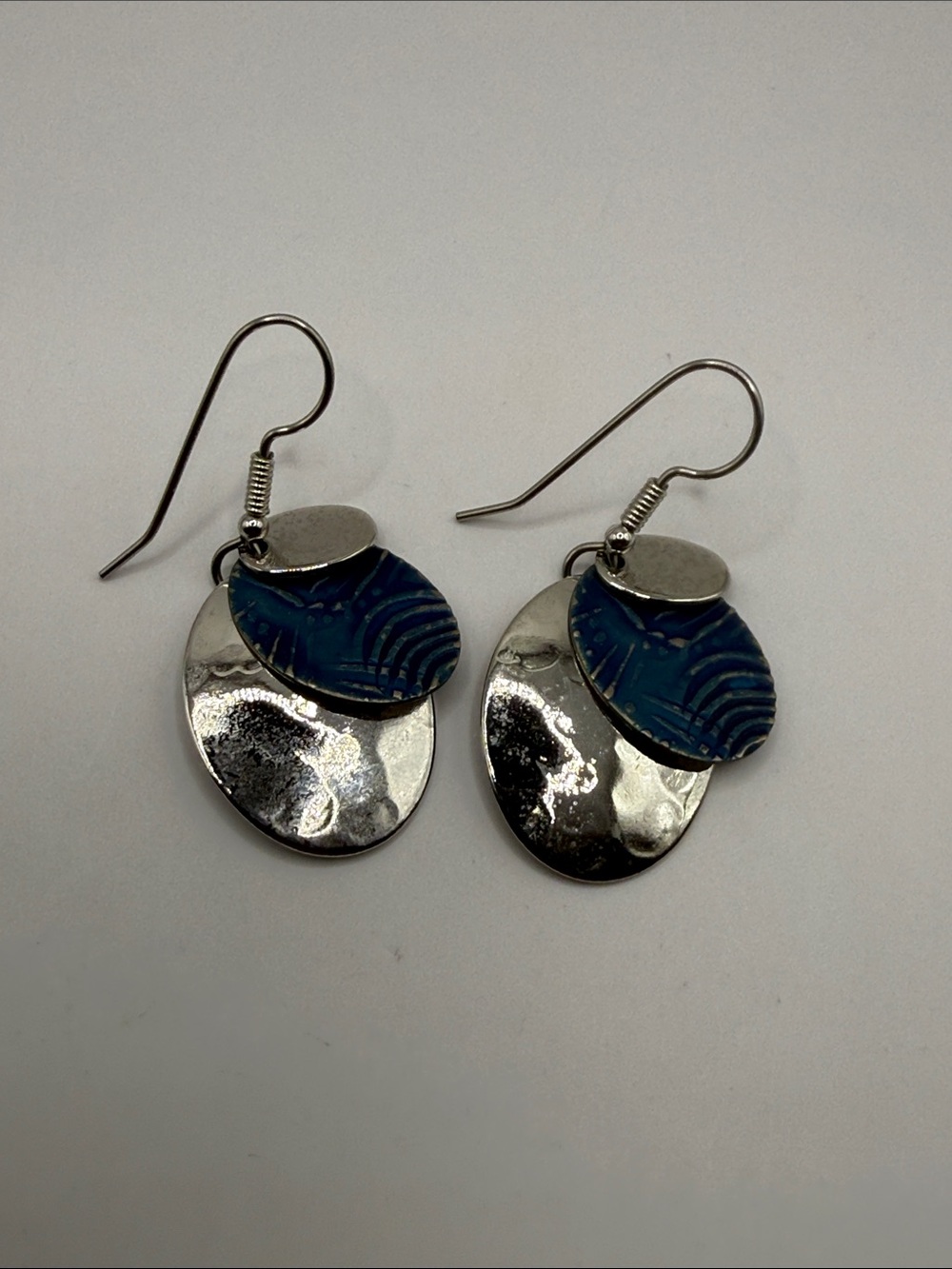 Vintage Silver Tone Blue Dangle Drop Statement Earrings